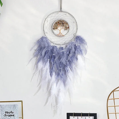Attrape Rêve Arbre de Vie Céleste Plumes Violettes