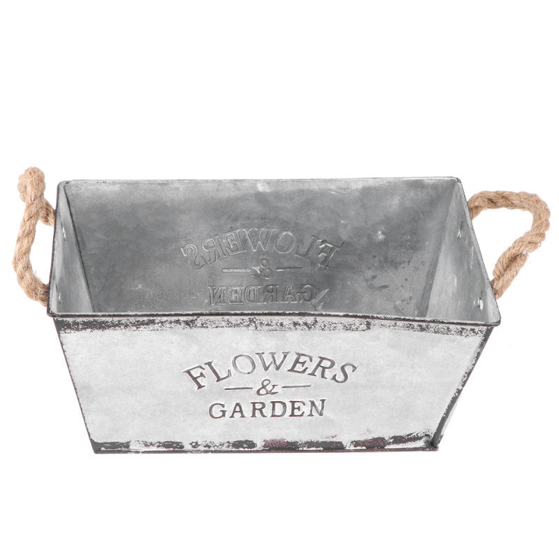 Bac à Fleur Rectangulaire en Métal Galvanisé de Style Vintage