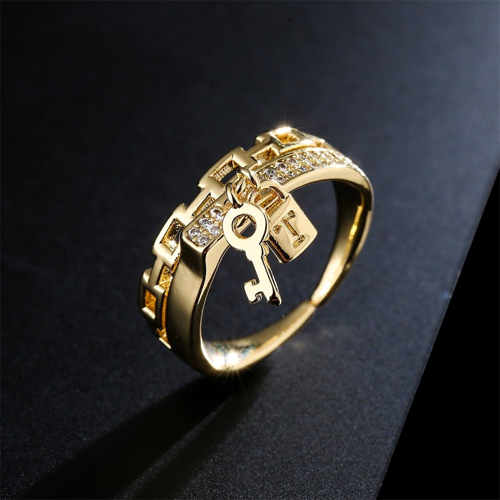 Bague pendentif cadenas clé diamants or