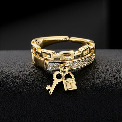 Bague pendentif cadenas clé diamants or