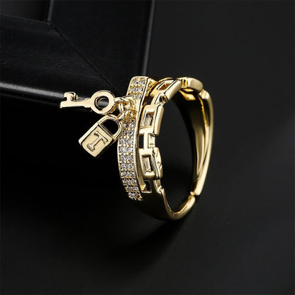 Bague pendentif cadenas clé diamants or