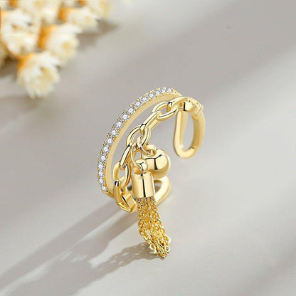 Bague pendentif chaîne et perle plaqué argent / or