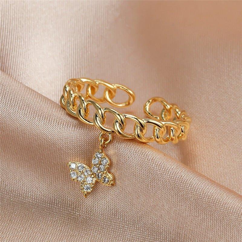 Bague pendentif chaîne papillon diamants plaqué argent / or rose / or