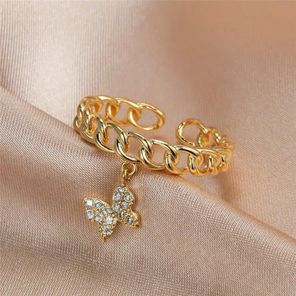 Bague pendentif chaîne papillon diamants plaqué argent / or rose / or