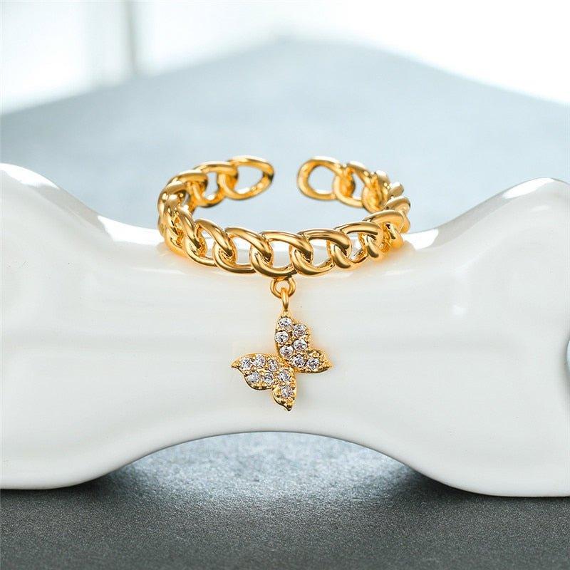 Bague pendentif chaîne papillon diamants plaqué argent / or rose / or - MonPendentif