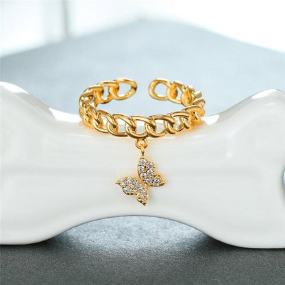 Bague pendentif chaîne papillon diamants plaqué argent / or rose / or - MonPendentif