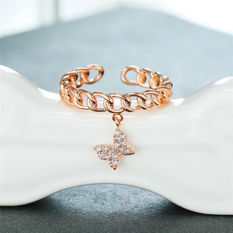 Bague pendentif chaîne papillon diamants plaqué argent / or rose / or - MonPendentif