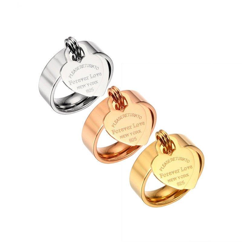 Bague pendentif coeur plaqué argent / or / or rose