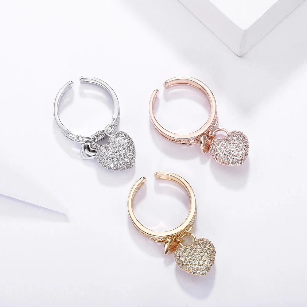Bague pendentif coeurs diamants or / or rose / argent