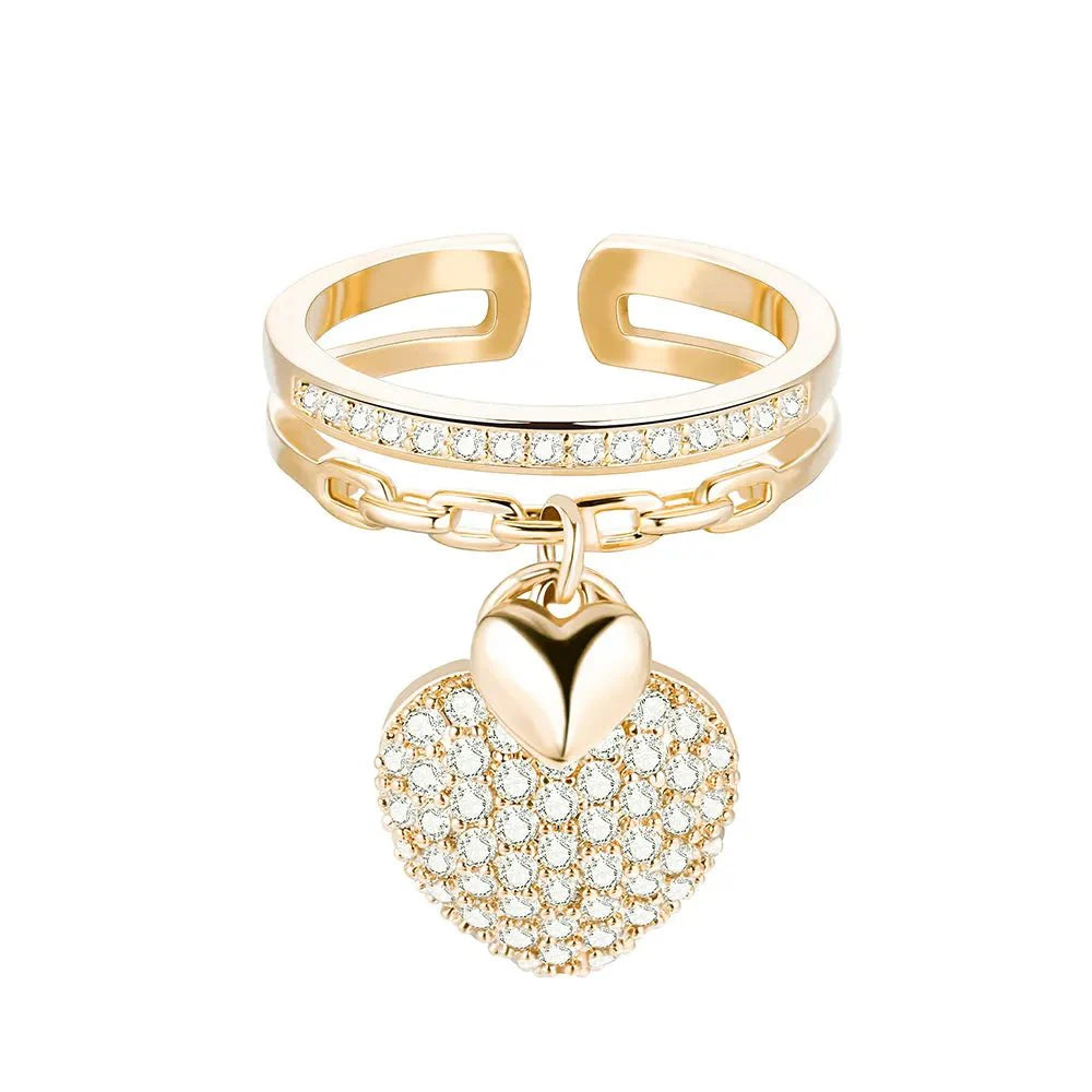 Bague pendentif coeurs diamants or / or rose / argent - MonPendentif