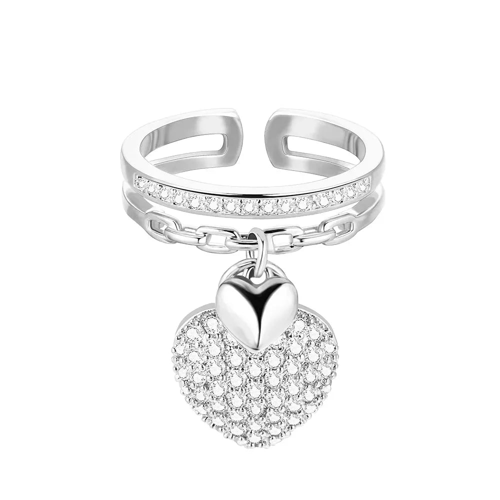 Bague pendentif coeurs diamants or / or rose / argent - MonPendentif