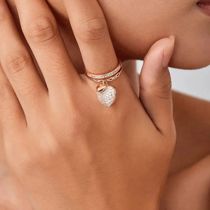 Bague pendentif coeurs diamants or / or rose / argent