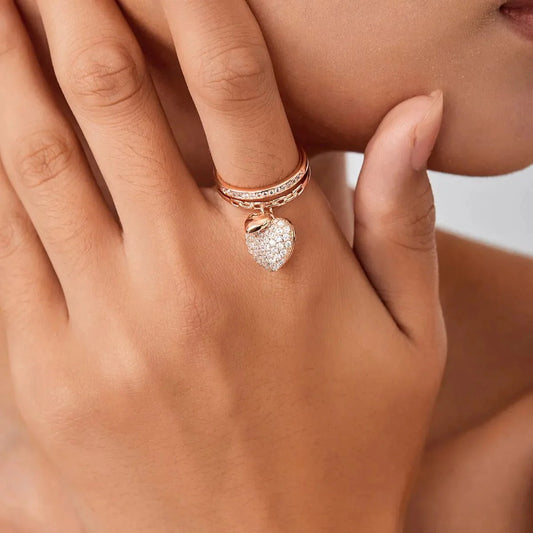 Bague pendentif coeurs diamants or / or rose / argent