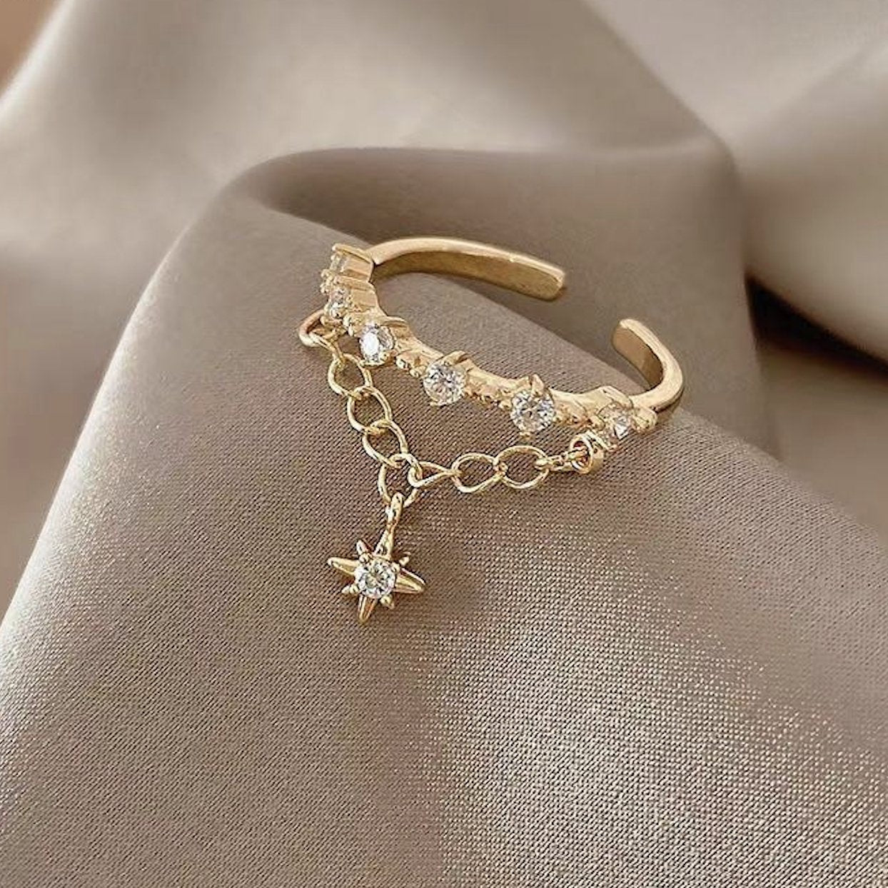 Bague pendentif diamants chaîne étoile or