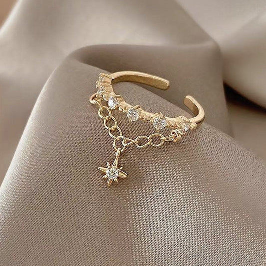 Bague pendentif diamants chaîne étoile or