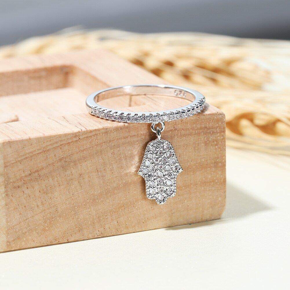 Bague pendentif diamants main de fatma