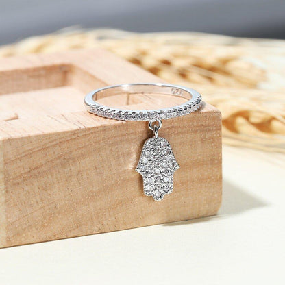 Bague pendentif diamants main de fatma