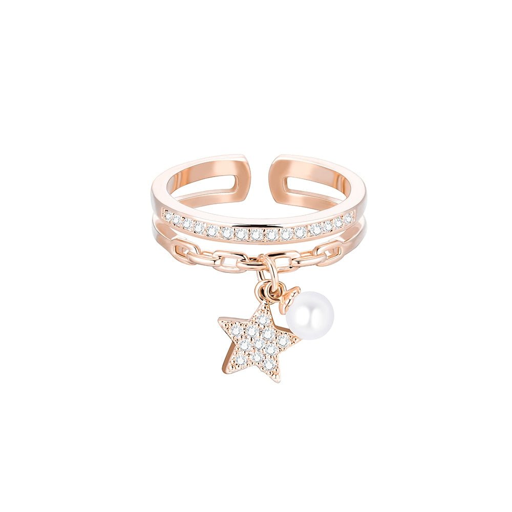 Bague pendentif étoile perle diamants argent / or / or rose