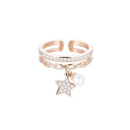 Bague pendentif étoile perle diamants argent / or / or rose