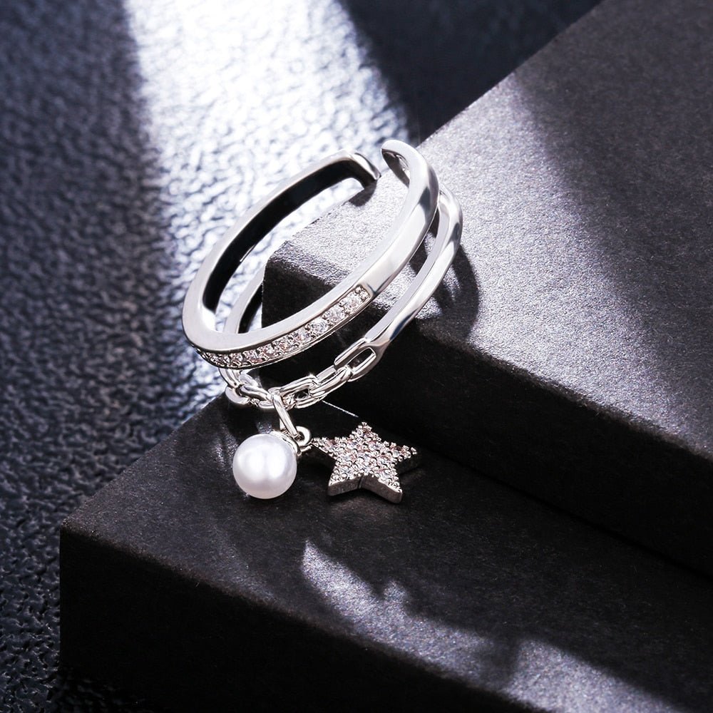 Bague pendentif étoile perle diamants argent / or / or rose - MonPendentif