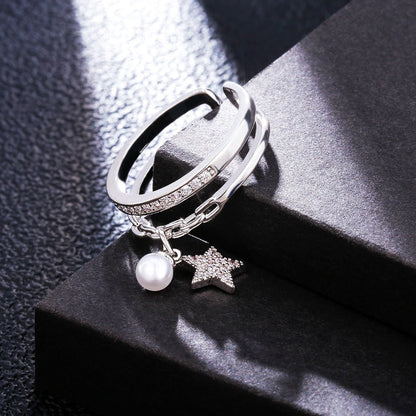 Bague pendentif étoile perle diamants argent / or / or rose - MonPendentif