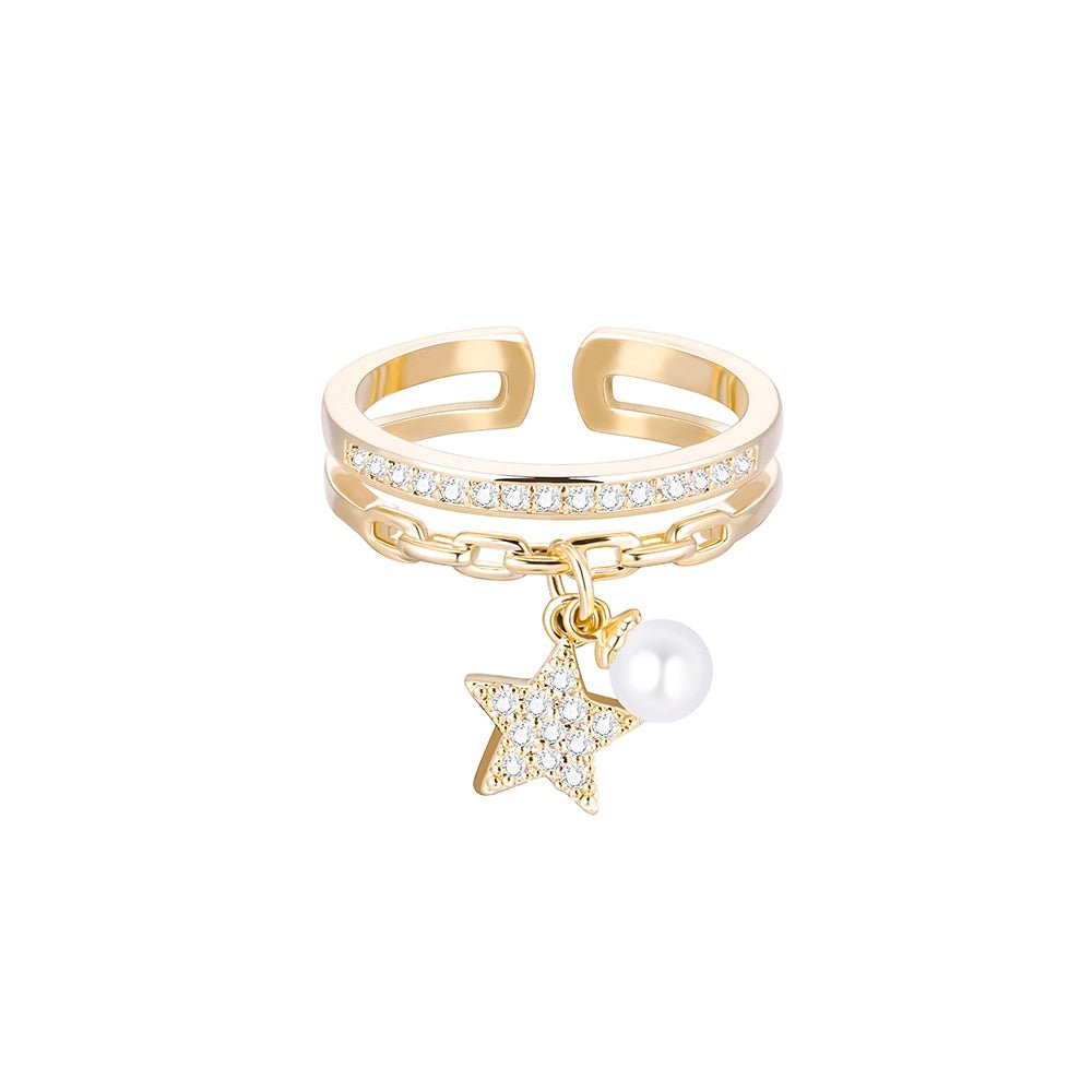 Bague pendentif étoile perle diamants argent / or / or rose
