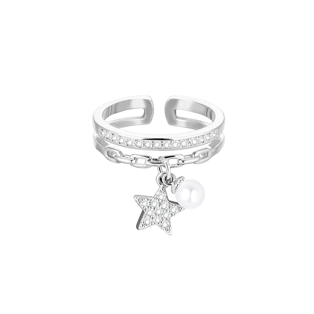Bague pendentif étoile perle diamants argent / or / or rose