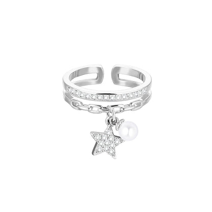 Bague pendentif étoile perle diamants argent / or / or rose