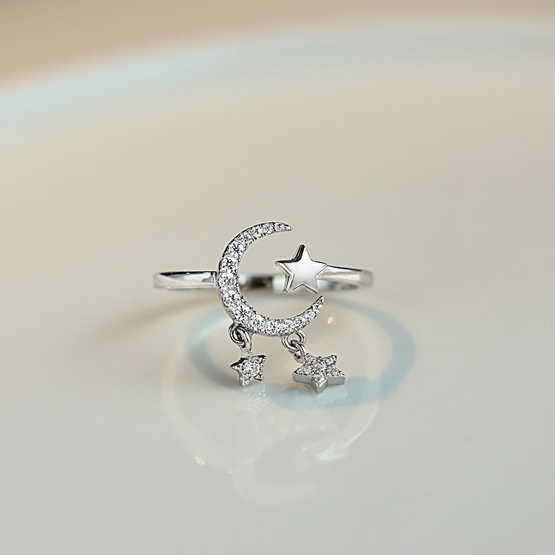 Bague pendentif lune étoiles diamants argent