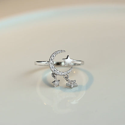 Bague pendentif lune étoiles diamants argent