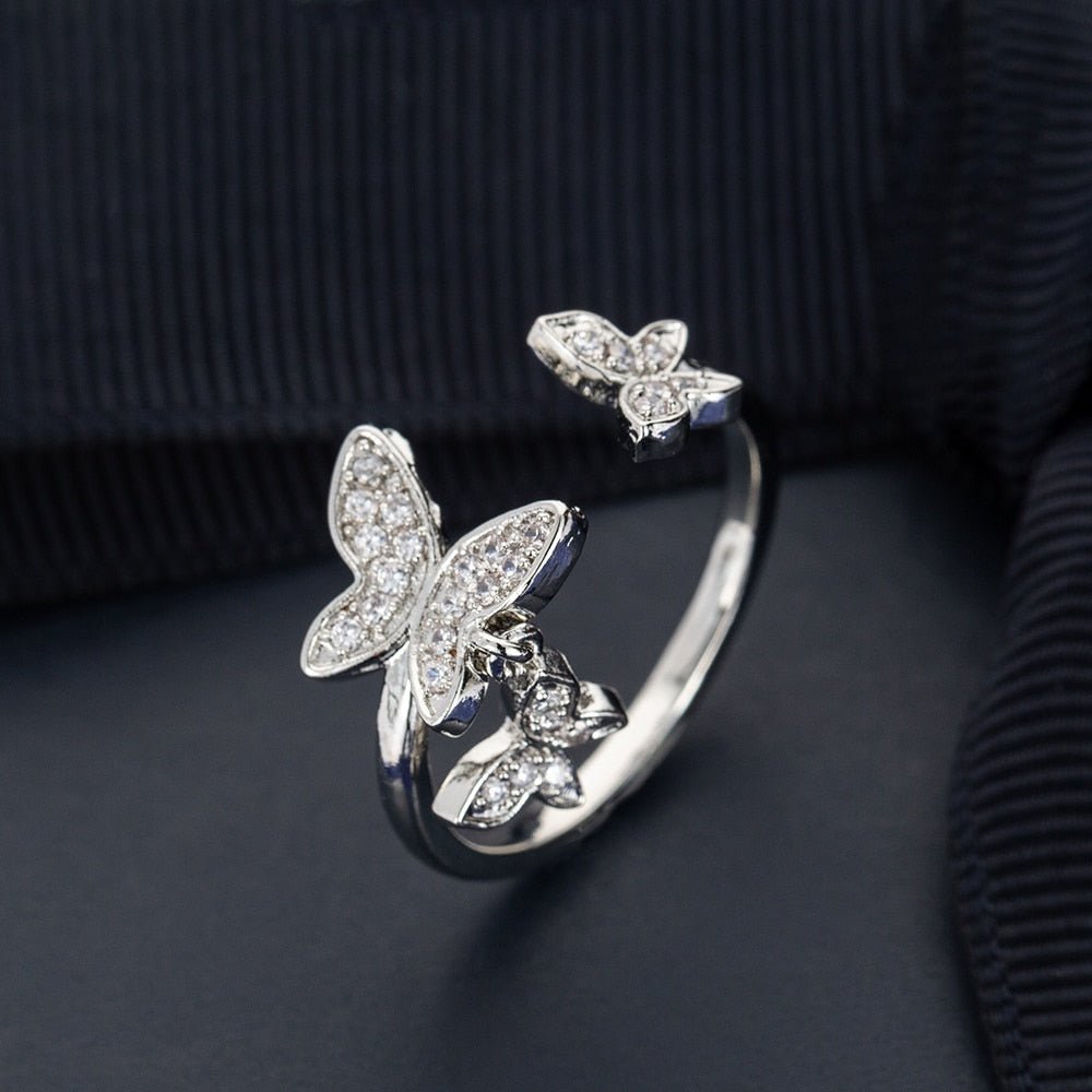 Bague pendentif papillons diamants argent / or