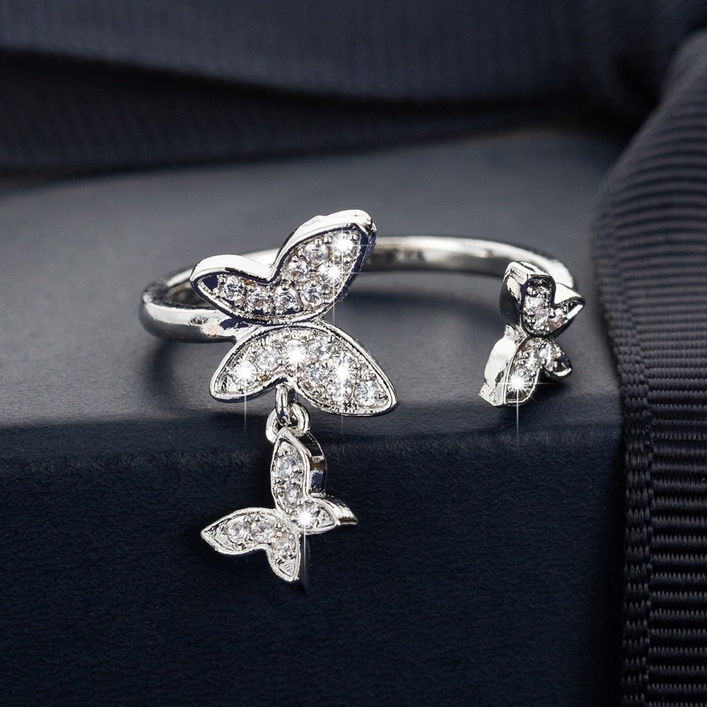 Bague pendentif papillons diamants argent / or - MonPendentif