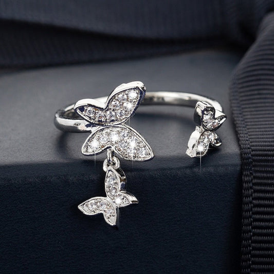 Bague pendentif papillons diamants argent / or - MonPendentif