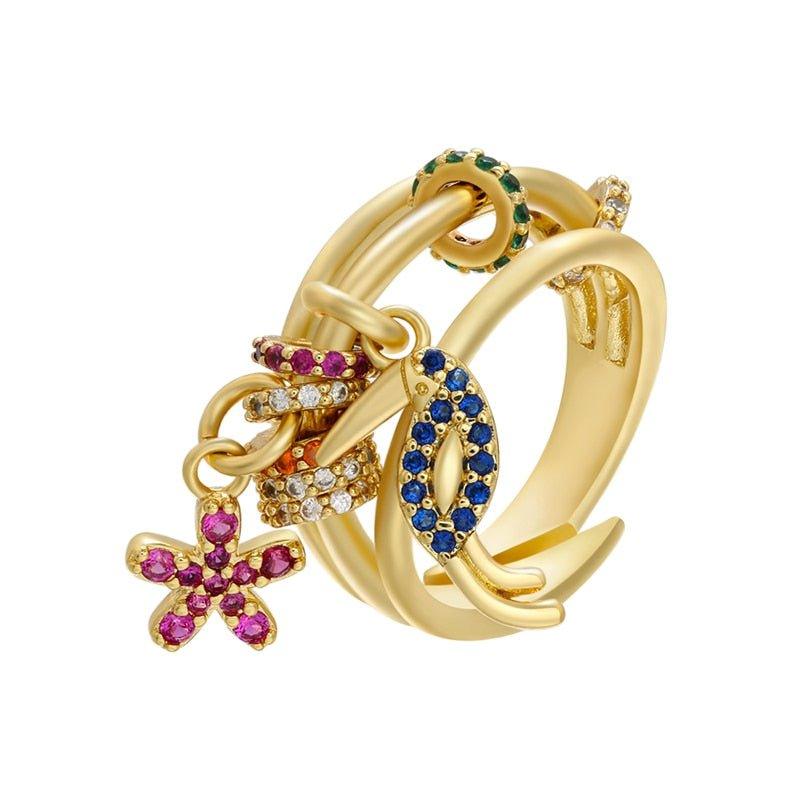 Bague pendentif pierres arc en ciel
