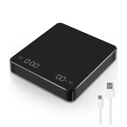 Balance de Café Numérique avec Minuteur Ecran LED Espresso USB 3kg Max.Pesée 0.1g Précision en Oz/ml/g