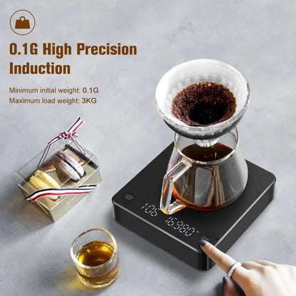 Balance de Café Numérique avec Minuteur Ecran LED Espresso USB 3kg Max.Pesée 0.1g Précision en Oz/ml/g