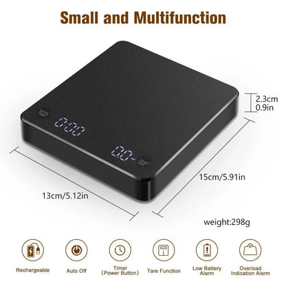 Balance de Café Numérique avec Minuteur Ecran LED Espresso USB 3kg Max.Pesée 0.1g Précision en Oz/ml/g