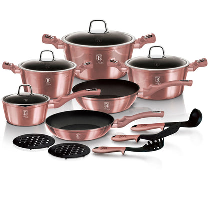 Batterie de Cuisine Rose à Induction en Aluminium