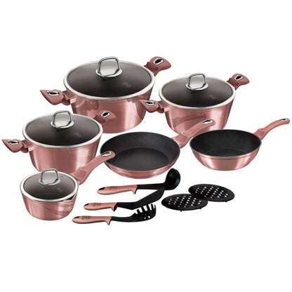 Batterie de Cuisine Rose à Induction en Aluminium