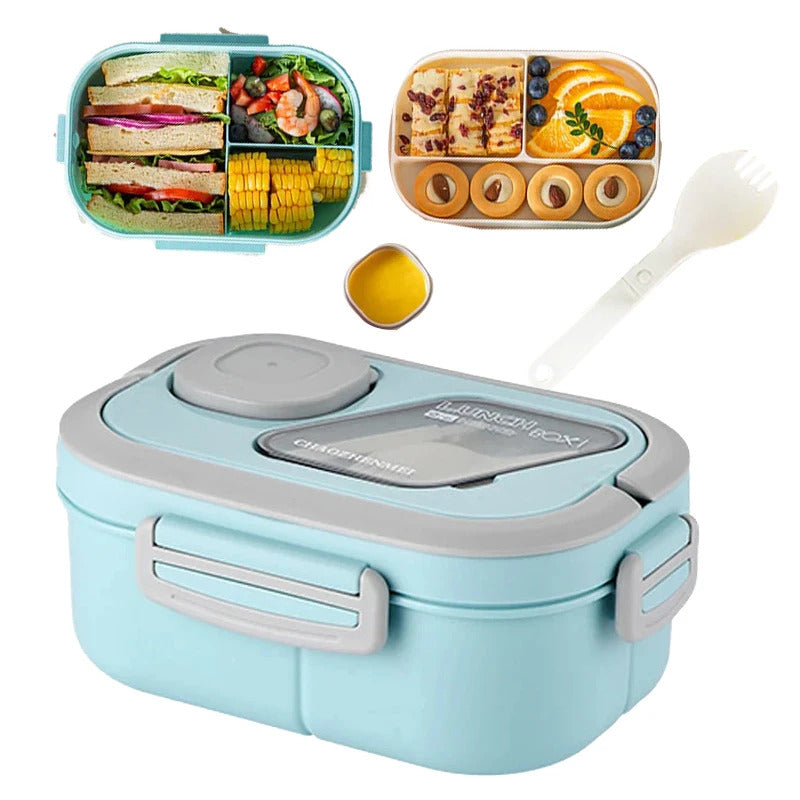 Bento Bleu Compartimenté avec Poignée de Transport