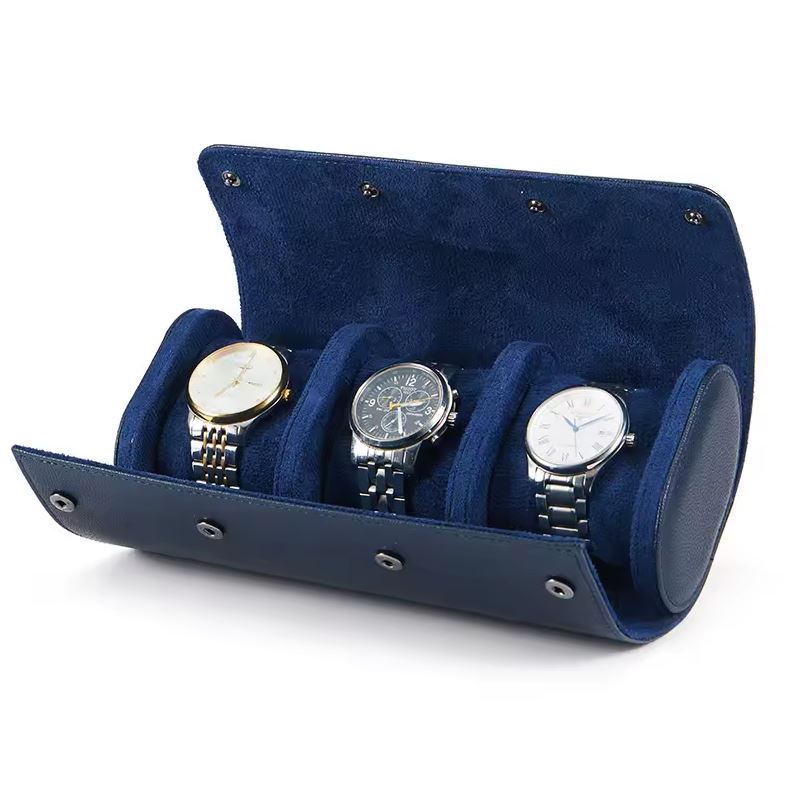 Étui en cuir pour 3 montres de voyage