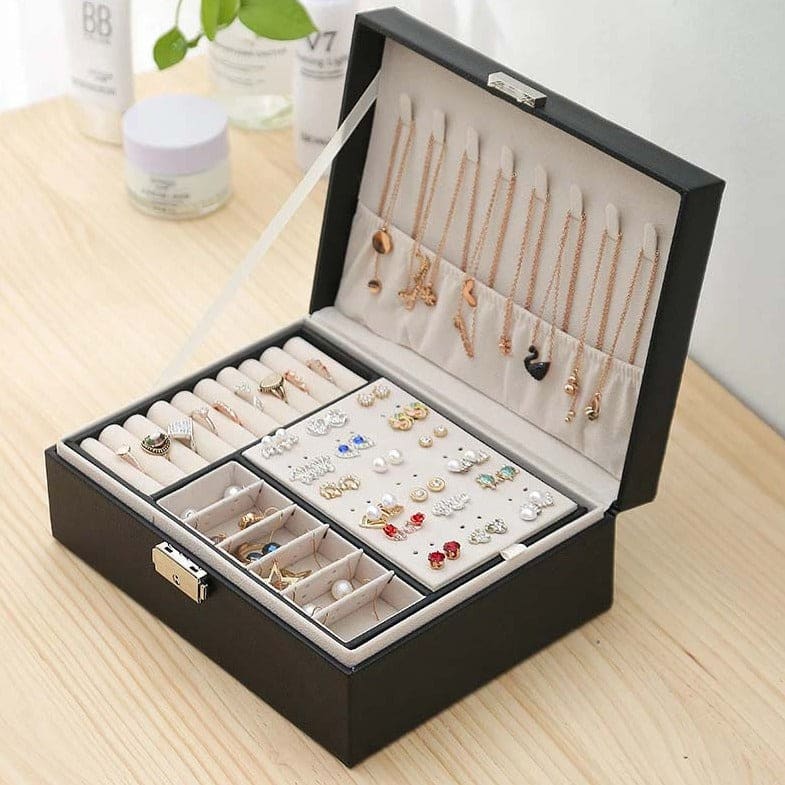 Boîte à bijoux en cuir avec serrure