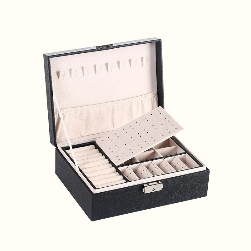 Boîte à bijoux en cuir avec serrure