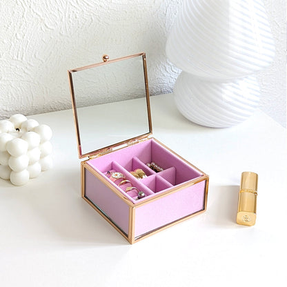 Boîte à bijoux en verre doré et velours rose