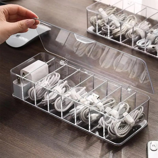 Boîte de Rangement de Câble de Chargement 8 Compartiments Transparent