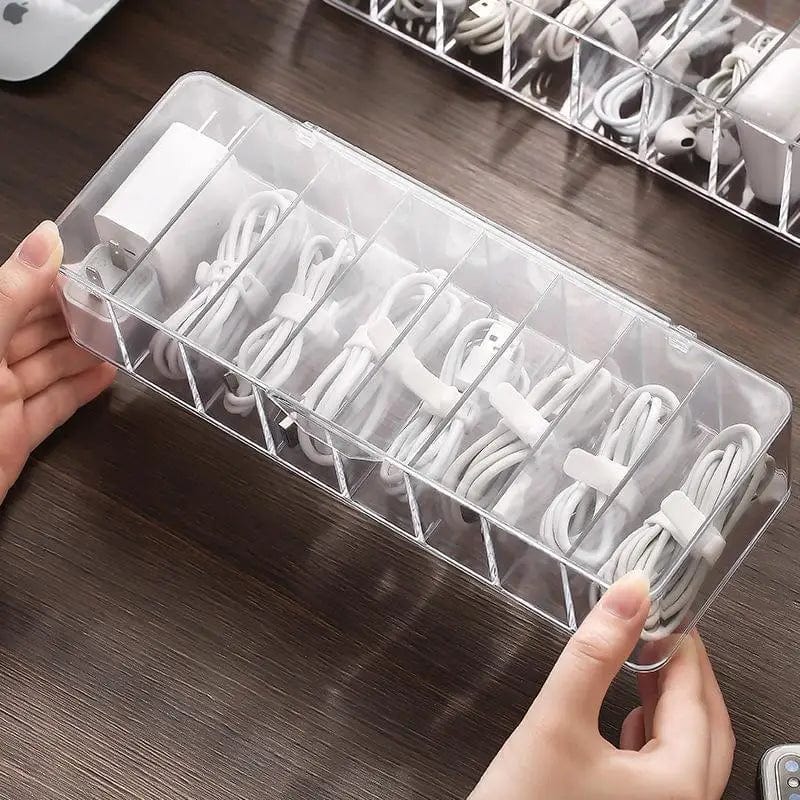 Boîte de Rangement de Câble de Chargement 8 Compartiments Transparent