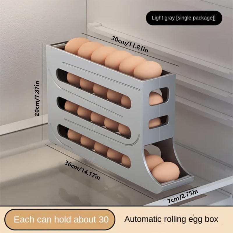 Boîte de Rangement Œufs Automatique en Polypropylène - Organisateur Œufs Réfrigérateur (30 Œufs) grey