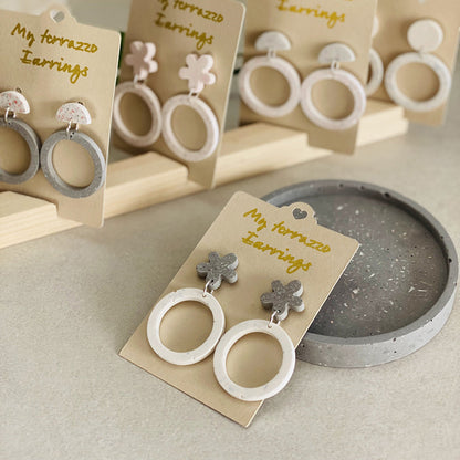 Boucle d’oreilles duo terrazzo artisanales en jesmonite