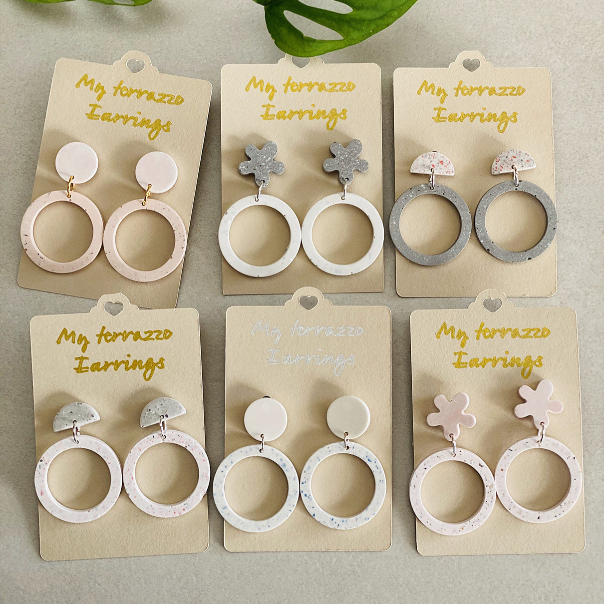 Boucle d’oreilles duo terrazzo artisanales en jesmonite