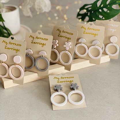 Boucle d’oreilles duo terrazzo artisanales en jesmonite